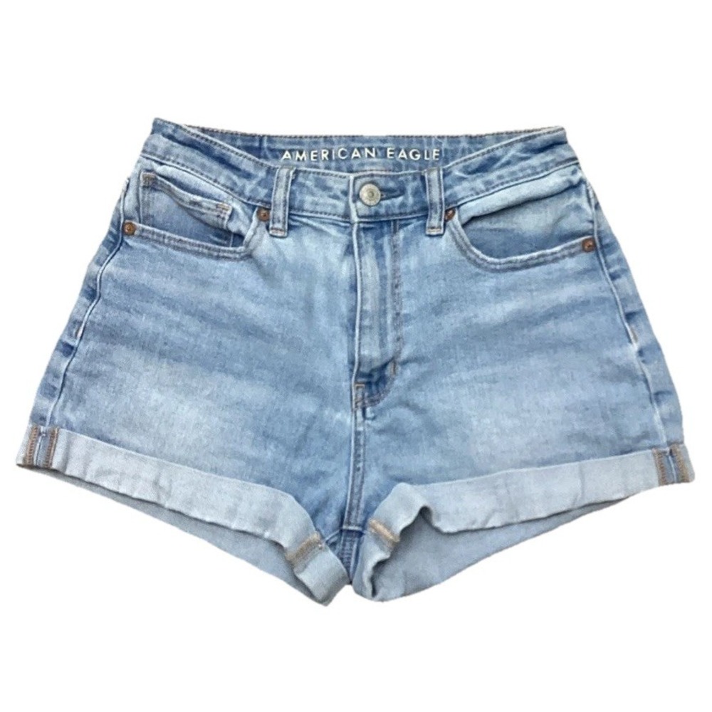 American Eagle Denim Shorts Women's 2‎ Light Blue Stretch Cuffed Beach Retro